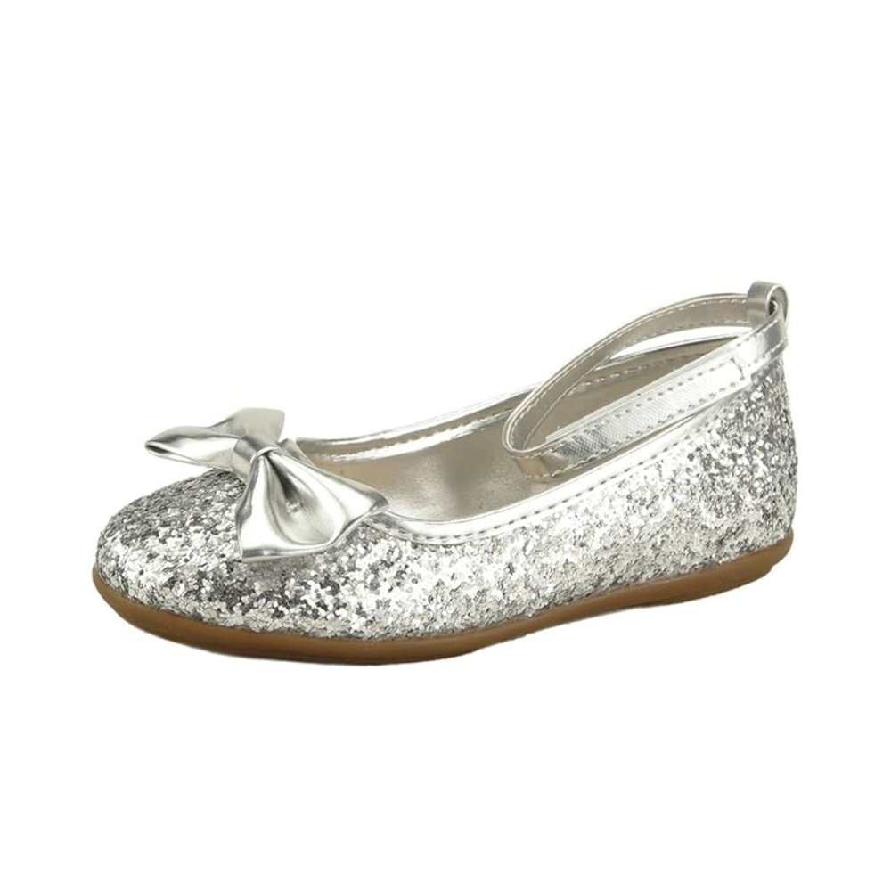The Doll Maker Girls Lovely Bow Slip On Ballet Flats - Silver Glitter - Size 2